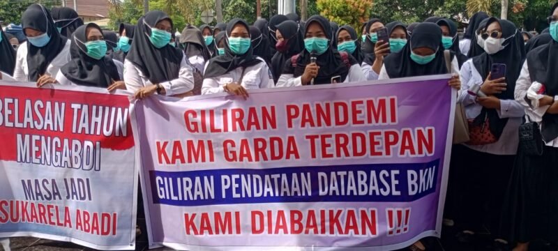 Ratusan Nakes saat menggelar Aksi Demonstrasi di kantor Dinkes Bone, Senin 13 Januari 2025