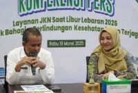 Plt Kadis Kesehatan Bone Drg Yusuf bersama Kepala BPJS Bone Indira Azis Rumalutur, Saat menggelar konferensi Pers, Rabu 19/3/2025