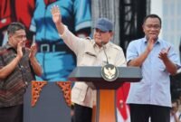 Presiden RI Prabowo Subianto saat menyampaikan Pidatonya di Moment Hari Buruh Nasional tahun 2025, di Jakarta Pusat.